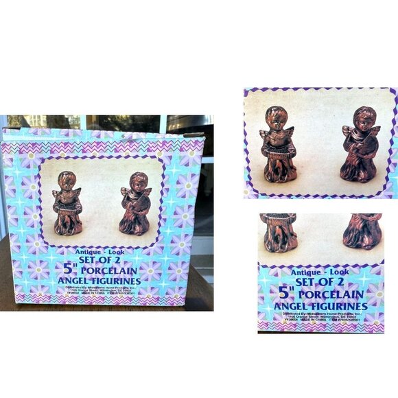 VTG Porcelain Angel Figurines Set of 2 Antique Look Bronze Finish Midwestern Hom - Picture 3 of 12